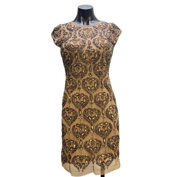 Aidan Mattox Beaded Short Sleeve Open Back Dress Sz 4 - Picture 1 of 6